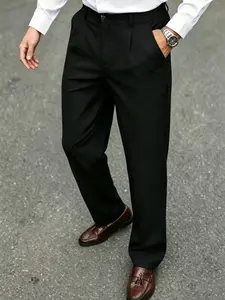 Men’s solid-color pants with pockets — casual and formal/business wear; black pants; slim-fit men’s pants; men’s black long pants; black slim-fit pants