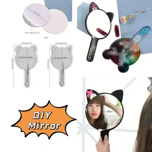 DIY Cute Bear Ears Cat Ears Handheld Mirror Resin Silicone Mold Set, Perfect for Handmade Makeup Mirrors, Craft Supplies