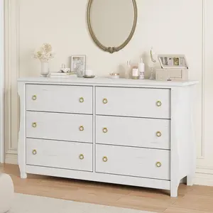 Garvee - Cómoda de 6 cajones para recámara, 47 Pulgadas de Ancho con Almacenamiento no Empotrado, clóset de Madera para Sala de Estar, recámara, Entrada, Color Blanco