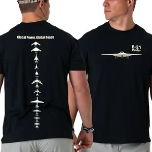 B-21 Raider Bomber Evolution T-Shirt, 2 Sides Global Power Global Reach Design Featuring USAF Bomber Lineup from B-17 to B-21, Soft Black Cotton Tee for Veterans, and Stealth Aircraft Fans for Men & Wome, Streetwear, Vacation Outfits