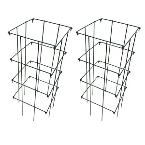 Ferry-Morse 4-Piece Multi-Use Tomato Cage & Trellis Garden Tomato Cages Plant Support Square Pole, Heavy Duty Steel Plant Tower Stakes - 2 Pack