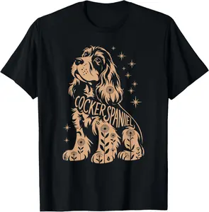 100% Cotton Floral Whimsical Cocker Spaniel Spaniels T-Shirt