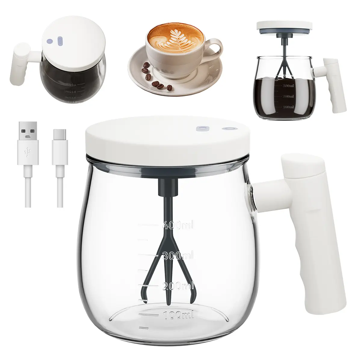 Rechargeable Glass Coffee Mugs Auto Stir Function Portable Design Quiet Drink StirrerFor Home Electric Glass Stirring Cup Drinkware Tumblers Bottles