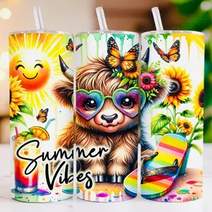 Summer Cow 20 oz Tumbler - BPA Free, stainless steel, Leak proof, durable, with clear lid