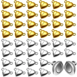 48 Pcs Heart Shaped Magnetic Clasps for Jewelry,Gold Silver Bracelet Clasps Closures Set,Magnetic Breakaway Converter for Bracelet,Necklace,DIY Making,Wedding,Christmas Party Gifts,Hand Tools Kits