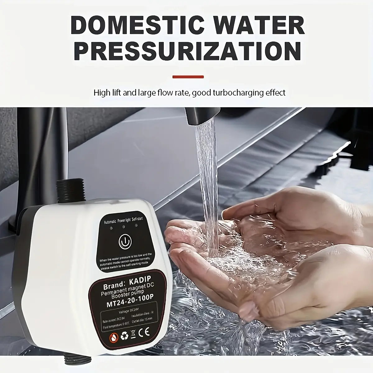 Portable DC24V Automatic Booster Pump - Home Improvement Water Pump with Flow Sensor, 65℃/149℉ Max Temperature for Garden, Bathroom and Kitchen Hot Water Use