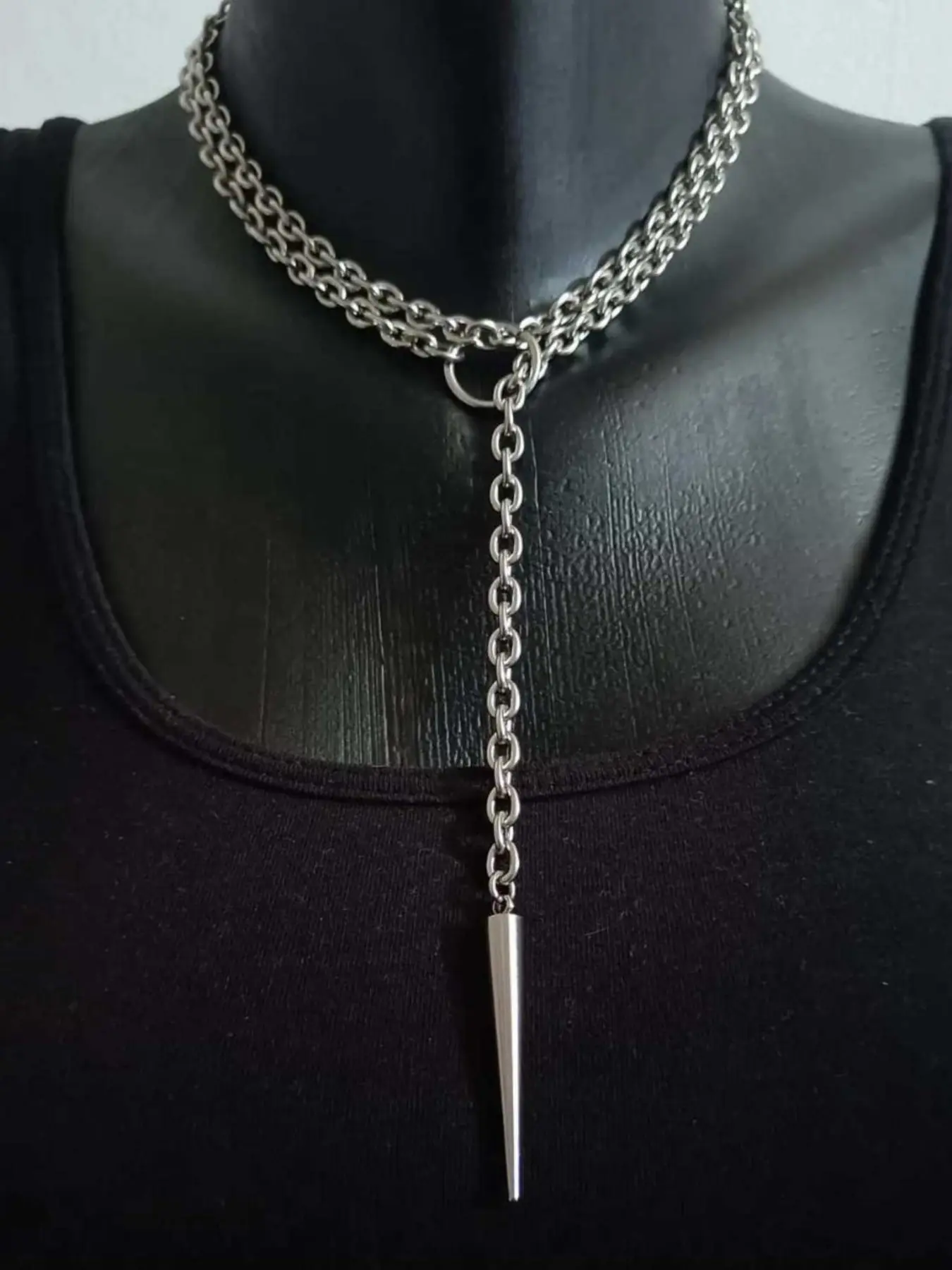 Unisex Punk Gothic Spike Y-Shape Necklace, Alloy Material, Conical Pendant, Street Style, Perfect for Concerts, Halloween, Night Out, Chain Necklaces