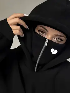 Double-Layer Hooded Sweatshirt with Pocket, Heart Split Graphic Print, Comfortable and Stylish, Casual, Easy to Match Any, Must-Have Wardrobe Addition