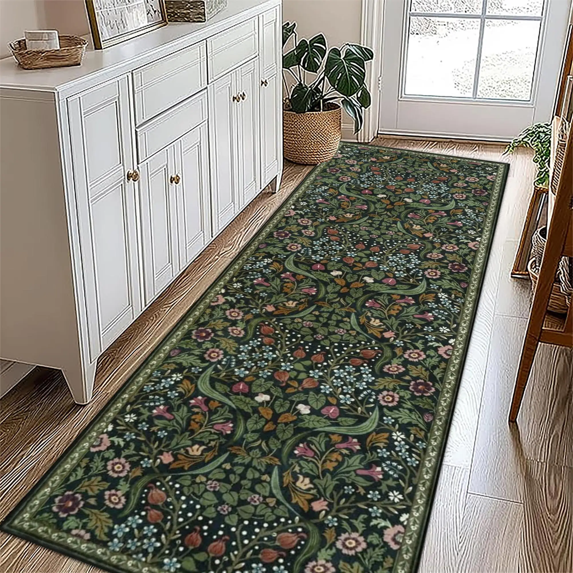 Floral Pattern Entry Door Mat, Non-slip Washable Area Rug, Soft Floor Carpet for Home Living Room Bedroom Kitchen Bathroom Decor