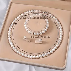 Freshwater Cultured Pearl Necklace Set Includes Stunning Bracelet and Stud Earrings Jewelry Set for Women