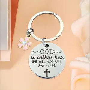 1pc Inspirational Stainless Steel Keychain with Flower Charm, Psalm 46:5 Christian Keyring, Bible Verse Gift for Faith-Based Occasions, Perfect for Worship, Baptism, Bible Study, Holidays - Ideal for Family, Loved Ones, Friends