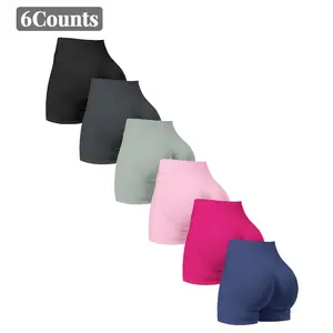 NVWAURBAN-6Counts Women's High Waisted Sports Shorts Seamless Cycling Running Yoga Gymclothes Comfortable Breathable Workout Clothes for Indoor Outdoor Wear Workout Clothes Gymclothes