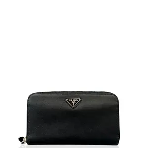 Pre-owned PRADA Leather small leather goods Continental Wallet Saffiano Calfskin Black (kc012626c7)