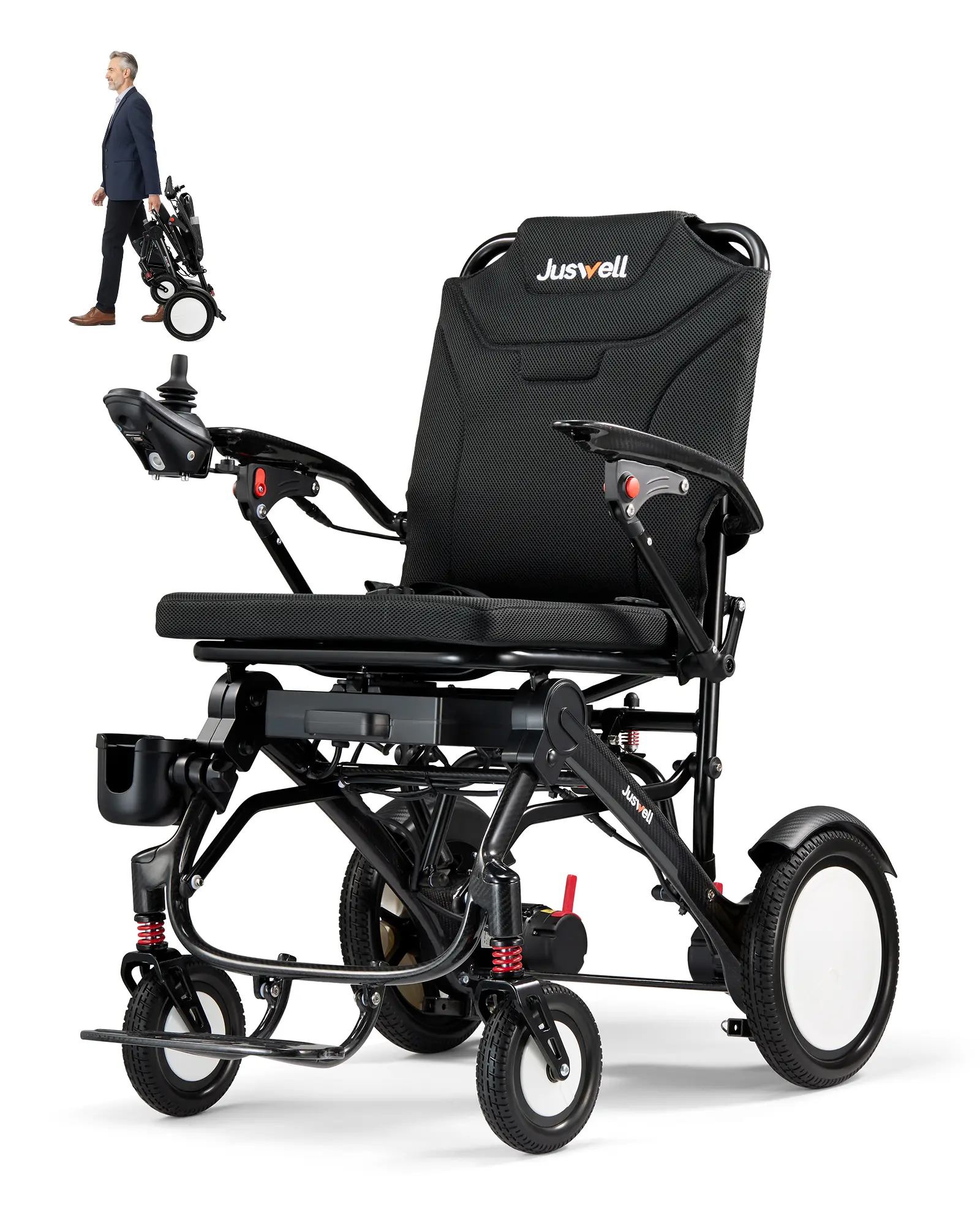 【ThibFam Exclusive】Juswell 39lbs Lightweight Carbon Fiber Electric Wheelchair for Adults, Seniors Foldable Motorized Wheelchair with 500W Dual Brushless Motors, 30 Miles Long Travel Range, Airline Approved tiktokshopbacktoschool