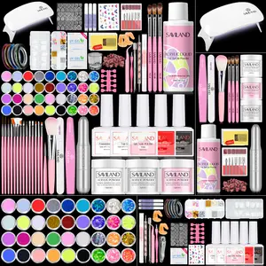 SAVILAND Acrylic Nail Kit with Drill: All-in-One Professional Acrylic Nail Set for Beginners with UV Light, 3 Gel Polish Colors, Nail Art Decorations & Essential Tools for Home Salon Use, Perfect Christmas Gift