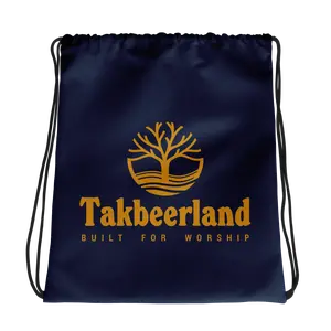 BAG Drawstring - TAKBEERLAND FULL LOGO (Centered/Medium) - Navy/Gold