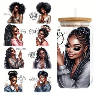 JIT5Pcs/Set Of Prayer Ladies 16OZ Glass Jar Decorative Paper UV DTF High Self-Adhesive Decorative Paper Is Suitable For Decorating Cups And Bottles DIY Sticker