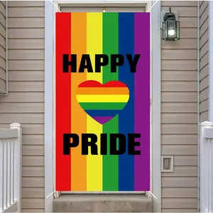 Happy Pride Door Frame 180x90cm, LGBTQ Rainbow Pride House Flag, Gay, Bisexual, Transgender Pride Day Studio Background, Used for Home Decoration and Supplies