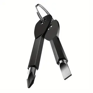 1 Set Stainless Steel Mini EDC Multifunction Multipurpose Screwdriver Key Shape Slotted Screwdrivers Keychain Pocket Repair Tool