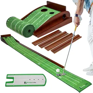 Golf Putting Green Mat 10ft, Indoor Putting Mat with Ball Return, Two Hole Putting Mat for Accuracy, Solid Wood Base Putting Mat, Non Slip Golf Mat for Practice, With Alignment Mirror!