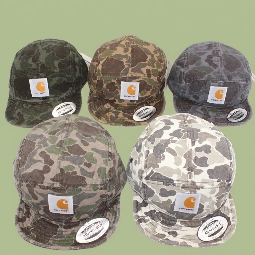 Retro niche Camouflage 5‑Panel Baseball Cap, Retro Streetwear Flat Brim Trucker Hat Adjustable Outdoor Hip‑Hop Dad Hats for Men Wome