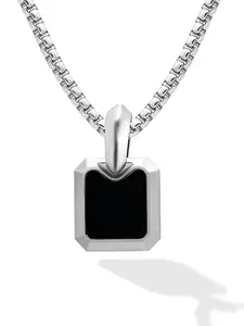 RTZN Black Onyx Square Pendant Necklace for Men