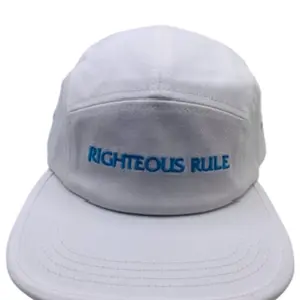 Righteous Rule White 5 Panel Hat with Embroidered Logo for Casual Wear