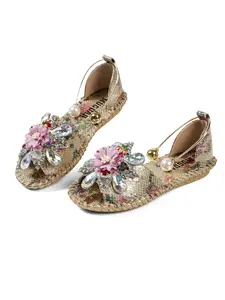 Women's Summer Elegant Comfortable Rhinestone Slip-On Sandals, Thick Sole Wedge Heel, Boho Style, Synthetic Leather, Medium Width