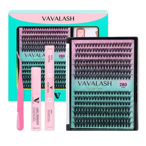 VAVALASH Beauty DIY Lash Extension Misty Boom Kit Clusters 10-16mm PBT Silk Fiber Light and Soft with Bond & Seal for Cat Eye Styles