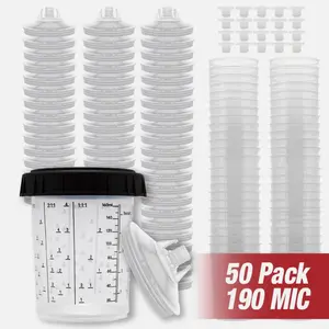 PPS Cups 50 Pack Disposable Paint Spray Gun Cup Liners & Lid System 190 Mic 200ML 400ML 600ML 800ML