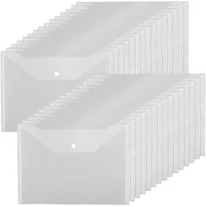 30pcs Plastic Envelopes, Clear Reusable Poly Envelope Waterproof File Folder with Snap Button, Us Letter/A4 Size