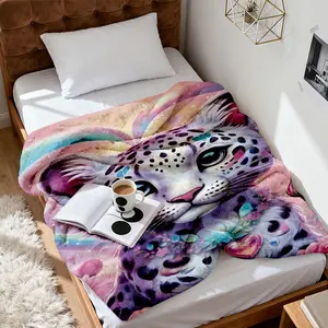 Snow Leopard Print Flannel Blanket, Soft Comfortable Sofa Cover, Gift Blanket, Holiday Decoration, Bed Office Camping Travel, All Seasons