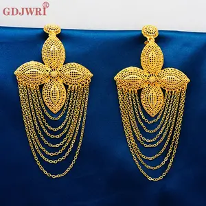 Luxury Nigerian Bridal Copper Drop Tassels Earrings African Ethiopia Dubai Gold Color Long Earrings Party Pendant Jewelry Gift