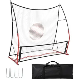 2-in-1 Soccer Rebounder, Ground Pass Nets, Iron Soccer Practice Equipment, Sports Football Rebounder Wall with Portable Bag, Perfect for Team Solo Training, Passing, Volleyball