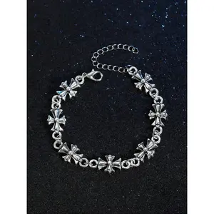 Punk Style Cross Vintage Men's Bracelet, High-Quality Fashionable Jewelry Fashion Accessory for Daily Wear, Perfect Birthday & Engagement Gift, Flower Design Bracelet