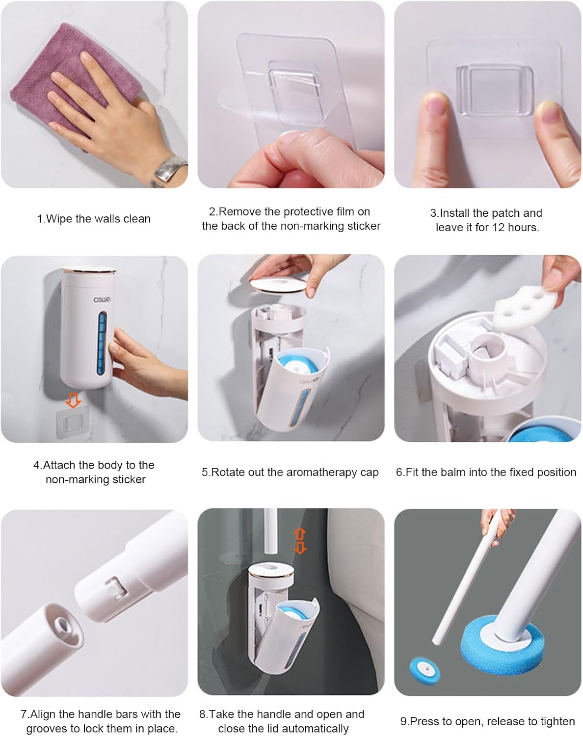 Disposable Toilet Brush, Toilet Bowl Wand Holder Set with 24PCS Cleaner Refills, Bathroom Cleaning System for Sink Bathtub Drain Wash Basin Urinal，Wall-Mount Scrubbing Toilet Brush Bathroom Cleaning Kit，Mother's Day