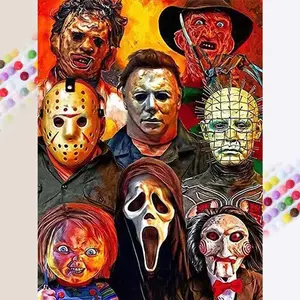 5D DIY Full Drill Round Diamond Painting - Diamond Art Kit Horror Character Collection Mosaic, Canvas - DIY Home Decoration, Wall Art, Suitable for Halloween and Christmas, Birthday and Anniversary Gifts.