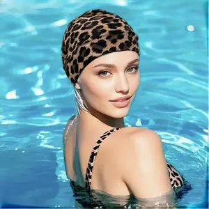 High Elasticity Leopard Snake Print Swim Cap Fabric, Comfortable Non-Impressive Design for Long Hair Large Head Size, Perfect for Summer Swimming Surfing Beach