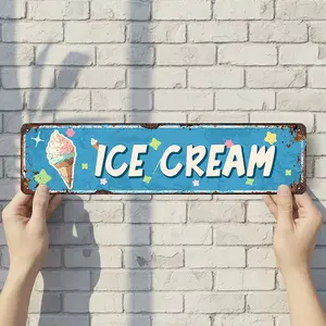 ICE CREAM - Vintage Style Street Sign - Aluminum Wall Art & Room Decor for Garage Bar Bedroom Farmhouse Home - 16" x 4" Rust Free Metal Poster