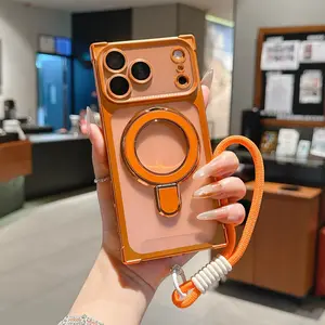 Shockproof Magnetic Protective Kichstand Phone Case with Hand Lanyard for iPhone 17 16 15 14 13 Pro Max Plus,Braided Wrist Rope