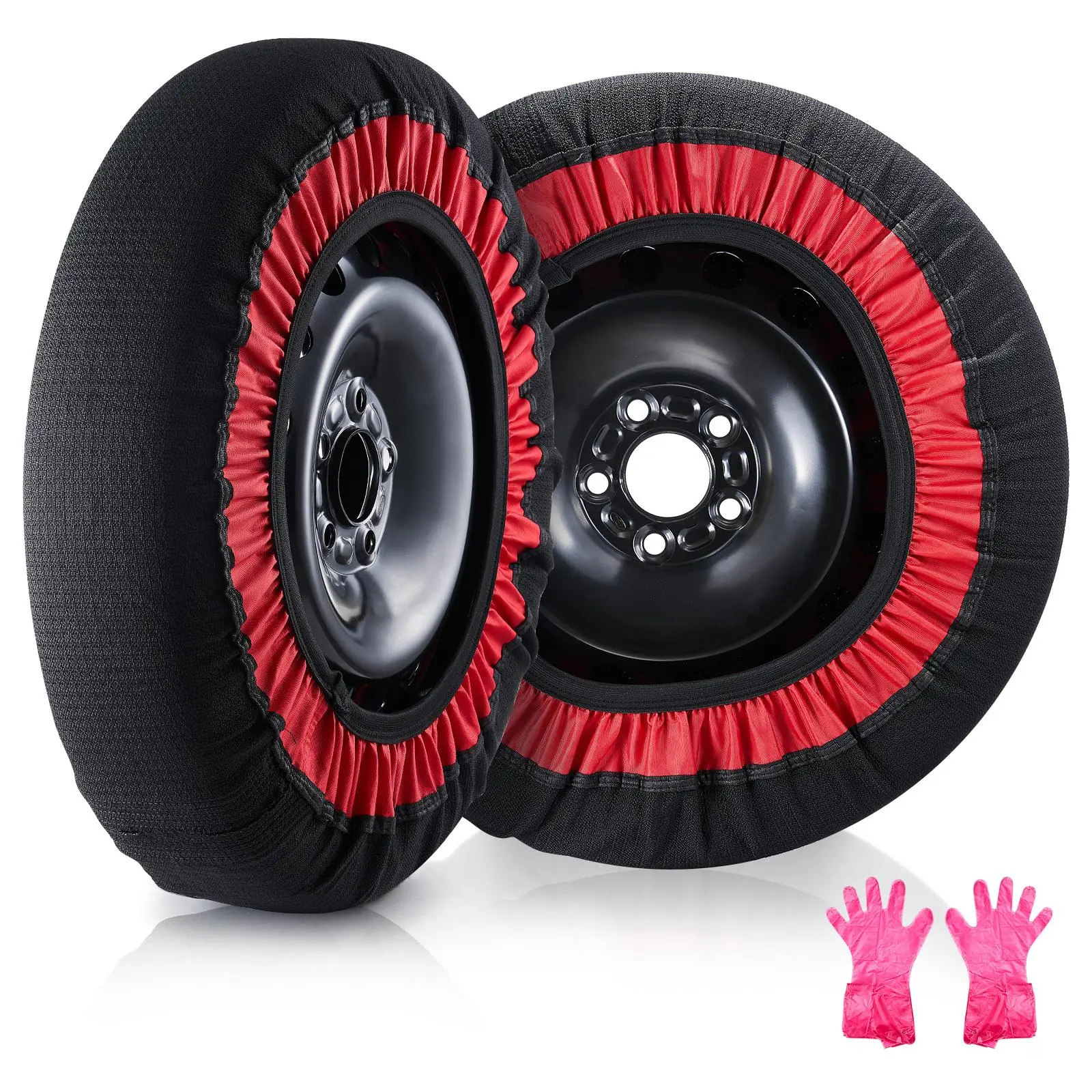 【Summerfinds】VEVOR Thick Polyester Fiber Vehicle Tire Socks with Elastic Straps, Boosts Grip on Snowy Roads, Minimizes Vibrations and Noise, Traction Covers for Cars, SUVs, Pickups, Trucks (Pack of 2, Extra Large)