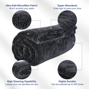 Twisted-Loop Drying Towel 1400 Gsm Premium Microfiber 36"x24" Ultra-Absorbent Car Drying Towel Made With A Twisted-Loop Microfiber Weave for Car Detailing & Bathroom Cleaning