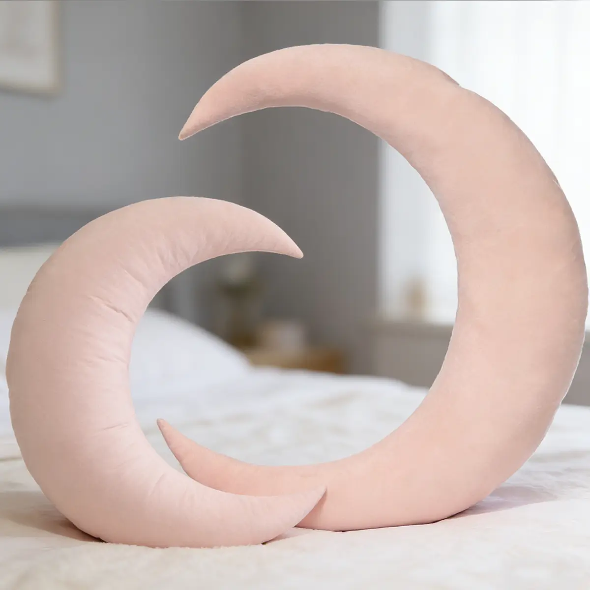 Moon Shape Polyester Plush Pillow - Soft, Fluffy, Skin-Friendly Cushion for Bedroom, Sofa Decor & Sleeping, Hand Wash Only