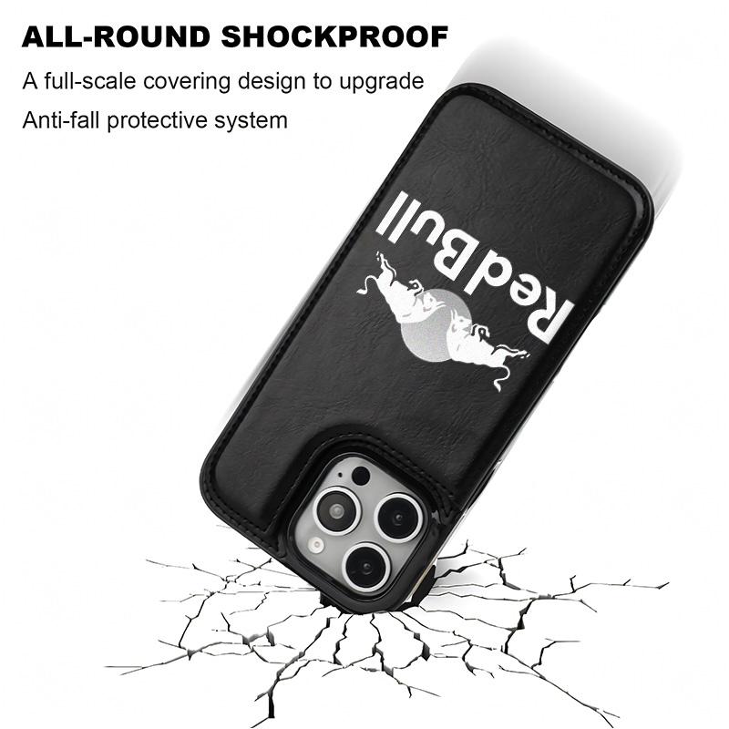 Logo Red Bull White Aesthetics Pattern Phone Cases Compatible For With iphone 16 15 14 13 12 PRO PLUS MAX PU Black Durable Flip High quality Leather Credit Card Bag Holder Mother Gift Wallet Shockproof Anti-Drop Full Protection Phone Cases Shell Cover