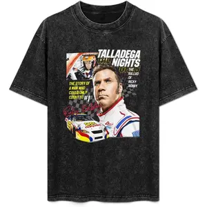 Talladega Nights Ballad of Ricky Bobby Summer Casual Tee Unisex Washed Vintage T-Shirt Black
