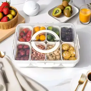 Divided Serving Tray with Lid and Handle, Portable Snack Platter, Transparent Storage Box for Candy, Fruits, Nuts, Perfect for Parties