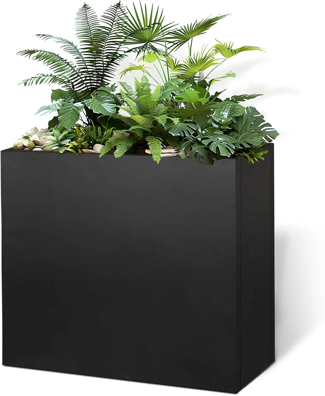 Metal Rectangular Planter 30" L x 12" W x 24" H Tall Metal Planter Box with Removable Insert Shelf for Outdoor, Indoor, Garden