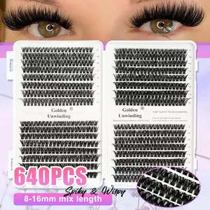 Beginner's eyelash extension kit, D-curl, 640 cluster capacity, including eyelash clusters, glue, tweezers, and adhesive remover, 50D+60D+80D false eyelashes, natural and soft, Diy Eyelash Extensions