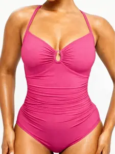 Women’s Solid Color One Piece Swimsuit – Tummy Control Slimming Bathing Suit with Adjustable Straps, Flattering & Stylish Swimwear