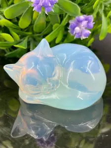 Handmade Opal Cat Eye Statue, Crystal Sleeping Cat Figurine, Gemstone Sleep Cat Ornament, Decorative Cat Sculpture Decoration